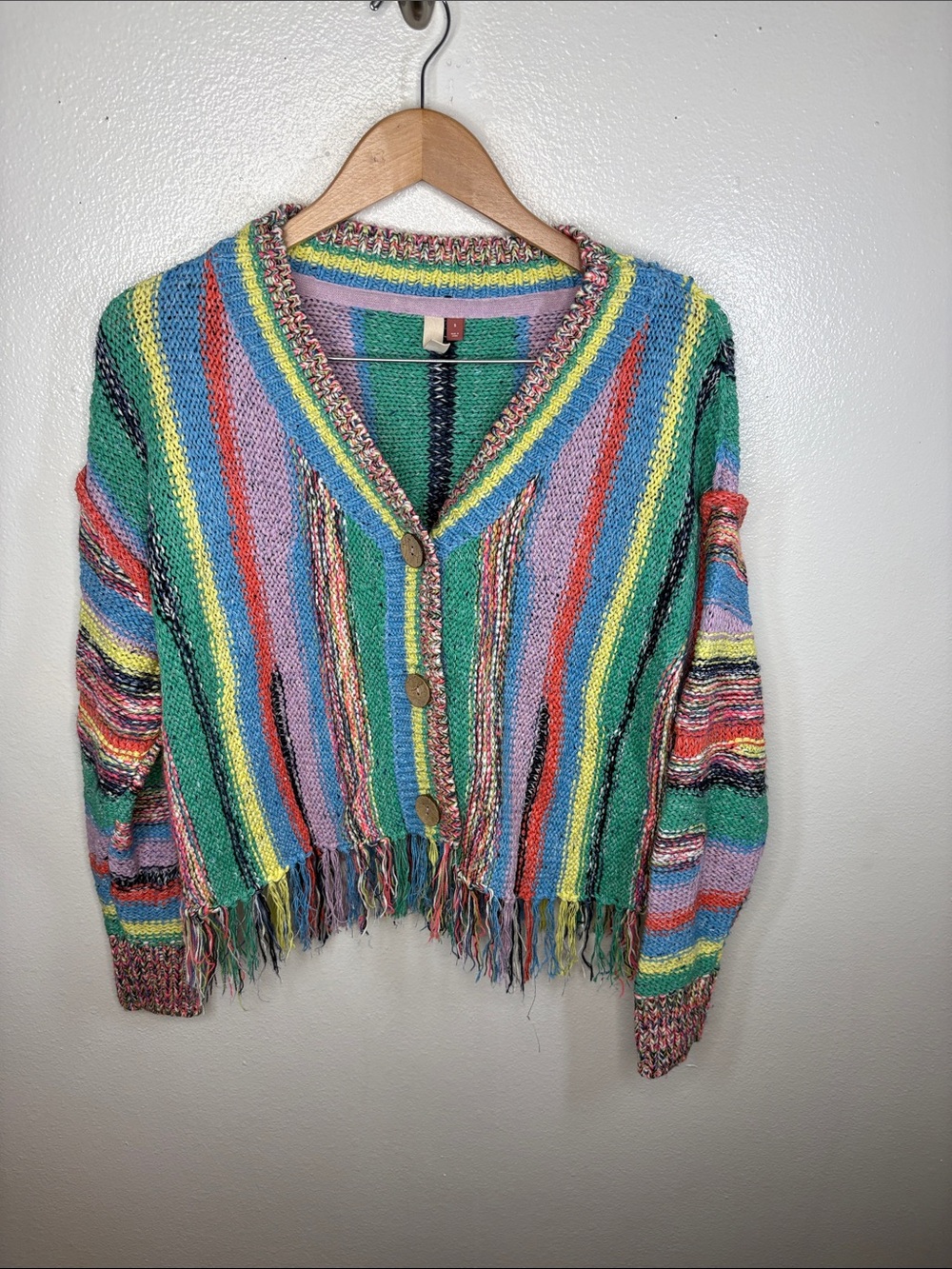 Anthropologie Pilcro Colorful Fringe Cropped Cardigan Women Size S